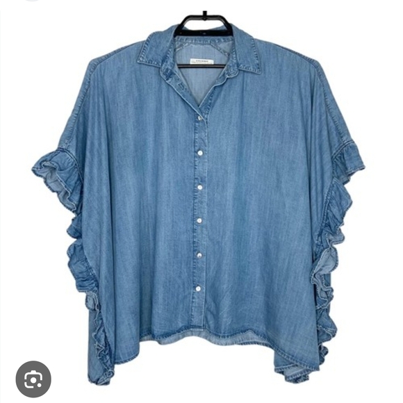 Zata Blue Ruffled Button-Up Shirt - Picture 2 of 6